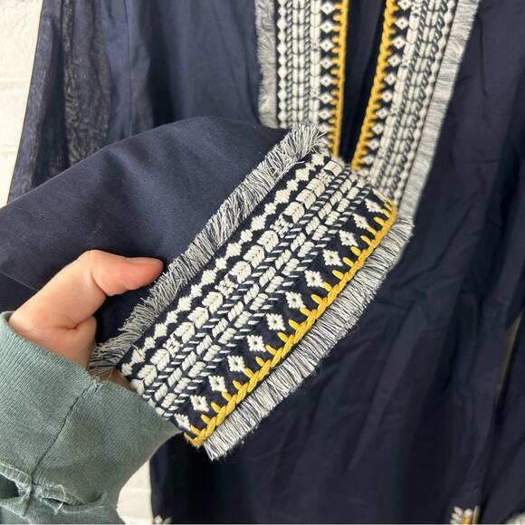 Tory Burch Navy Embroidered Fringe Detail 100% Cotton Tunic Size 8 - Picture 7 of 14